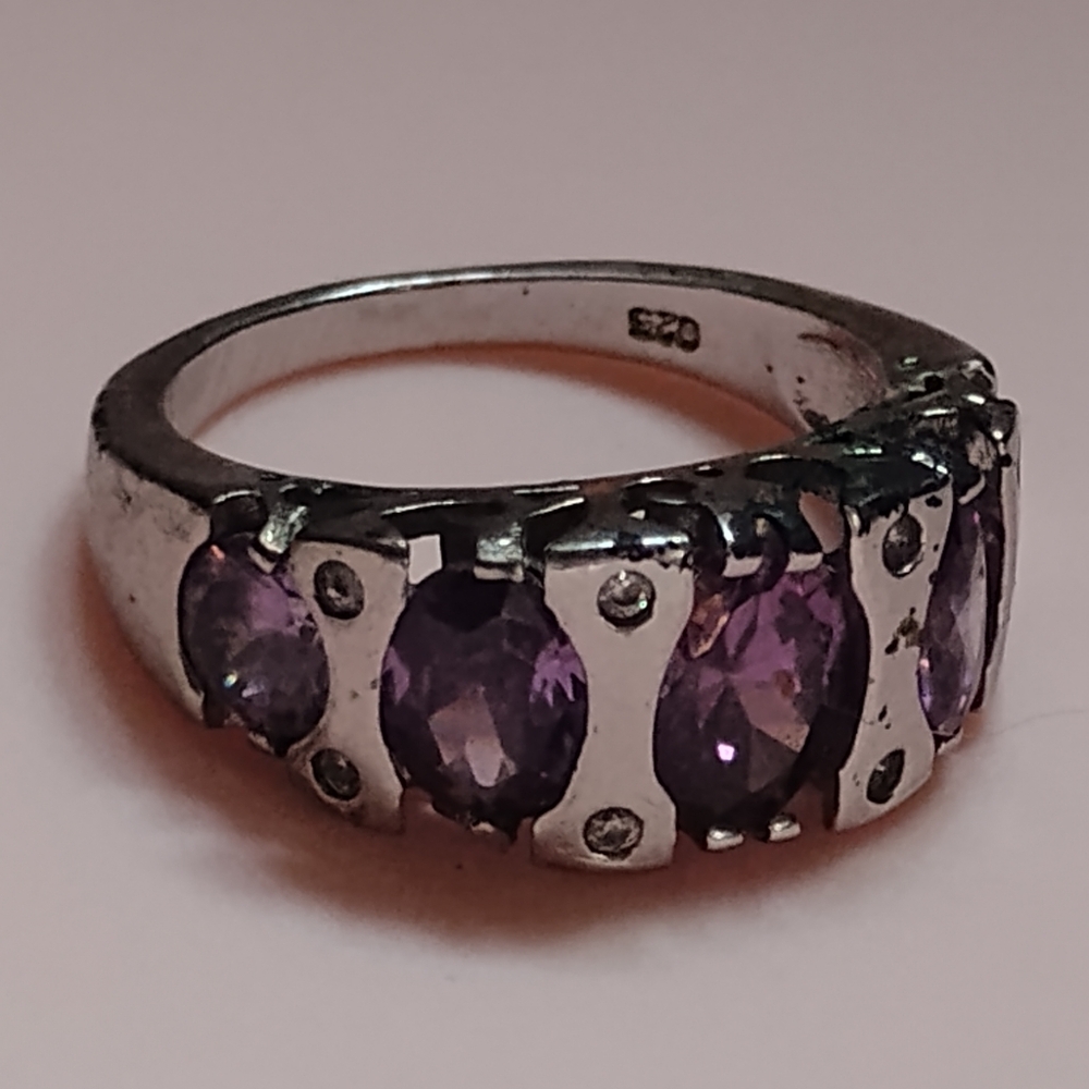 Free Shipping Silver and Purple Amethyst Cocktail Ring Size 9